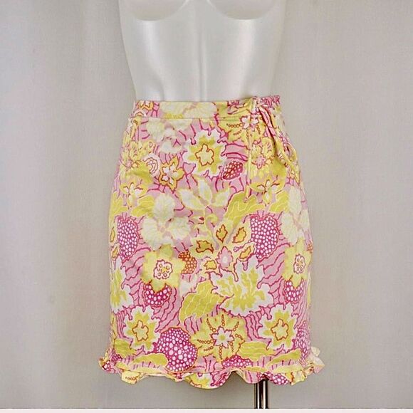 🍎 b3 Tibi Floral Waist Drawstring Skirt With Ruffled Hem Size 10 (AA3) - Picture 1 of 10